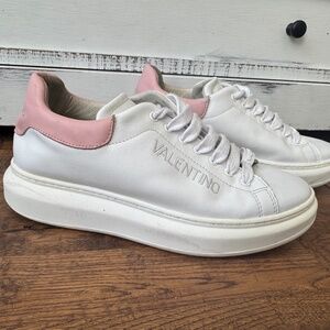 Valentino by Mario Valentino Fresia Leather Sneaker Pink White Shoes Size 9.5